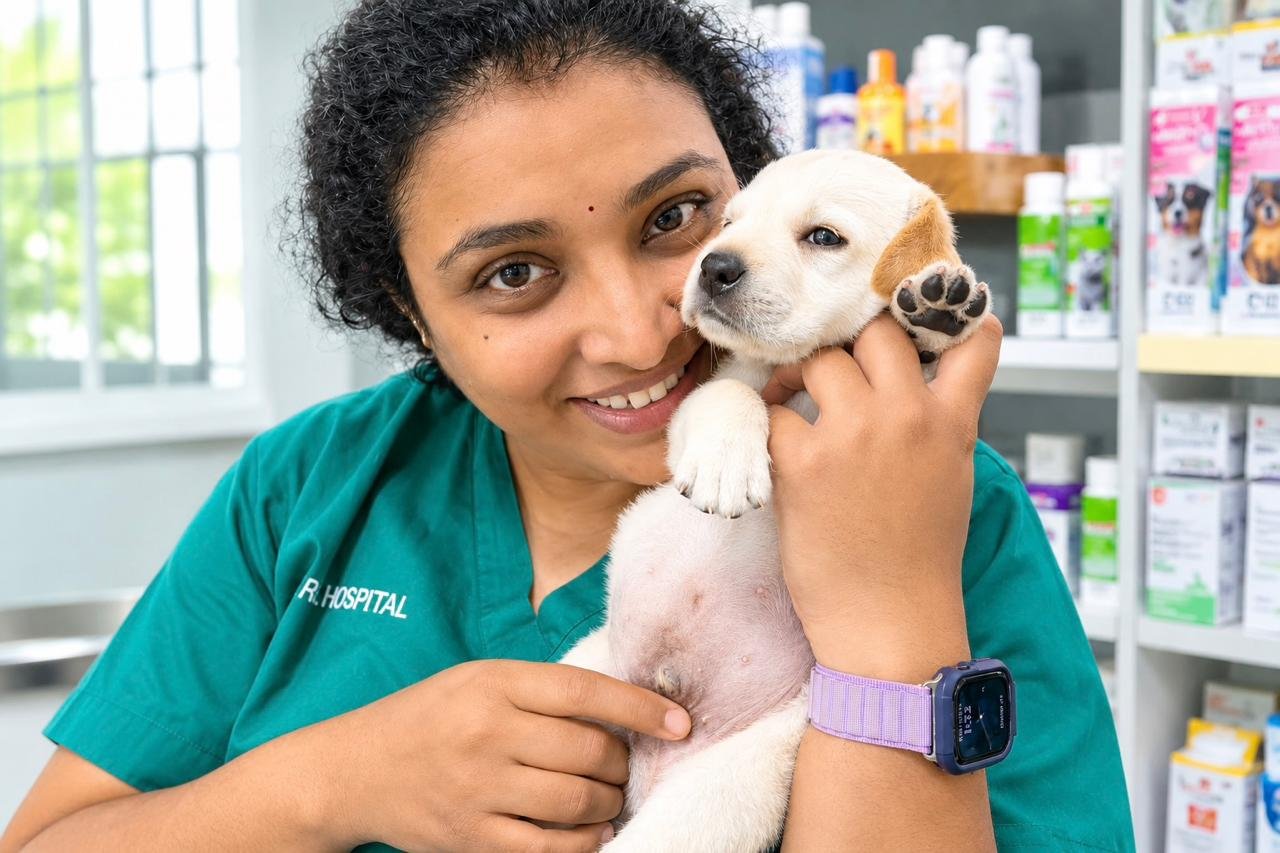 Dr. Poornima holding a puppy